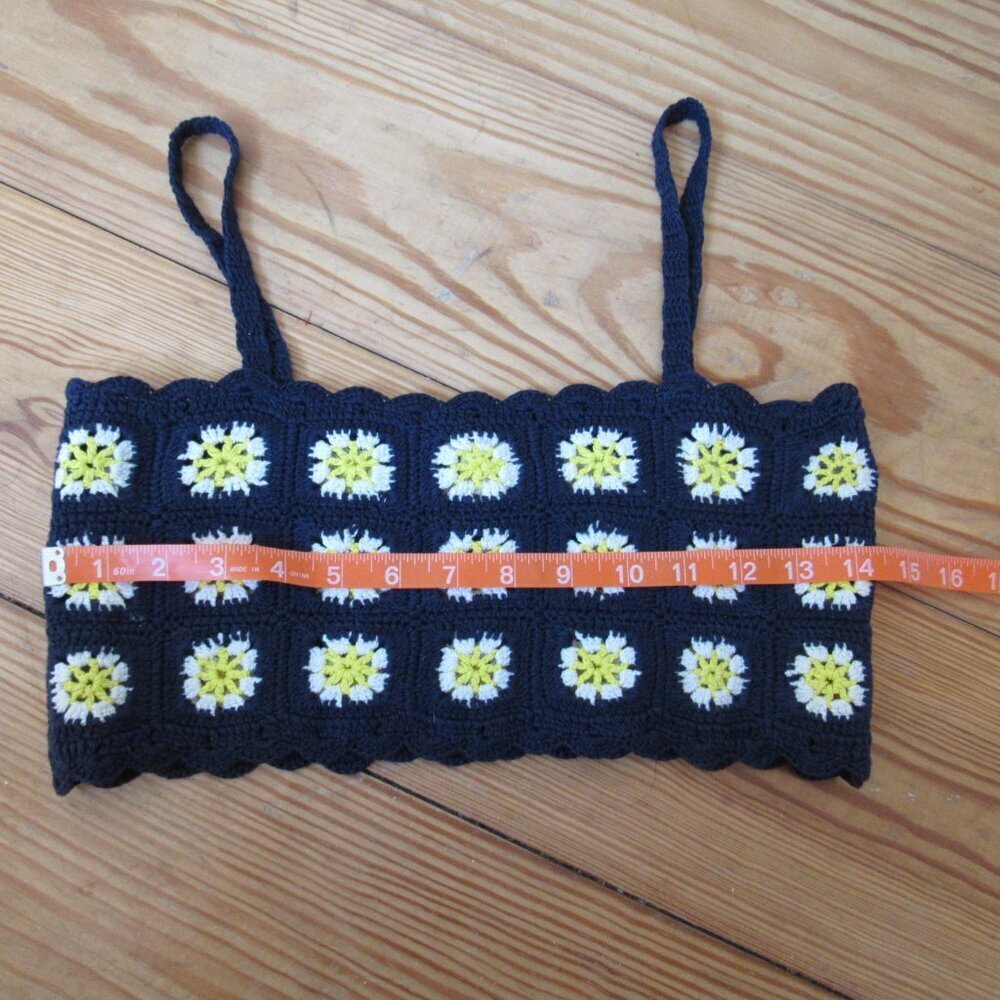 BP. Daisy Crochet Tank Top XS Navy Yellow White - Picture 8 of 10